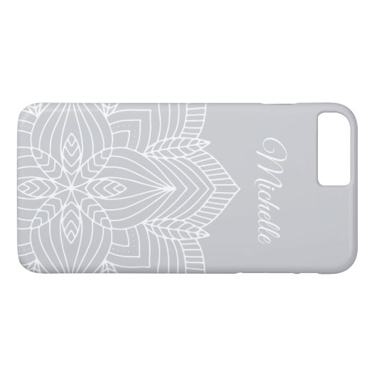Gepersonaliseerd grijs en wit Mandala Case-Mate iPhone Case (Achterkant (Horizontaal))