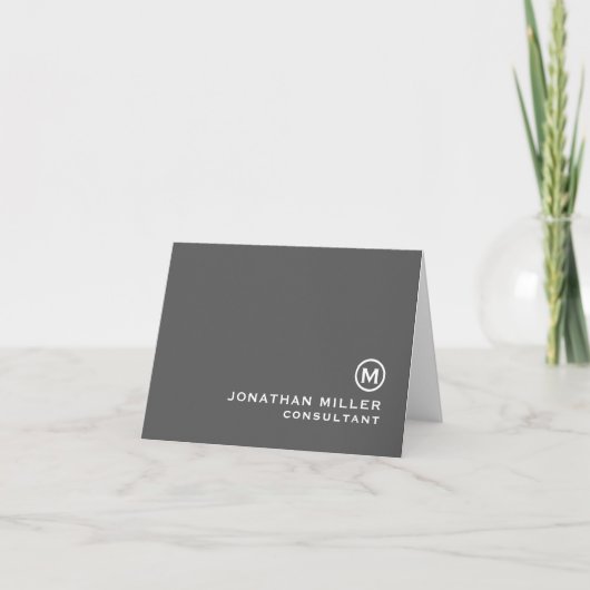 Gepersonaliseerd grijs en wit monogram notitiekaartje (Voorkant)