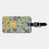 Gepersonaliseerd Grijs Groen Bloemen Blauw Geel Bagagelabel (Voorkant horizontaal)