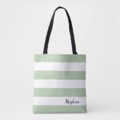 Gepersonaliseerd grijs Jade en Witte Gestreepte Ta Tote Bag (Voorkant)