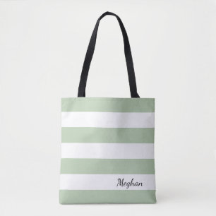 Gepersonaliseerd grijs Jade en Witte Gestreepte Ta Tote Bag
