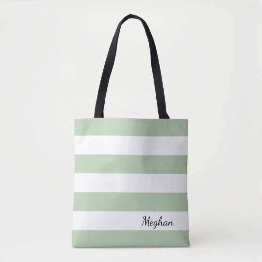 Gepersonaliseerd grijs Jade en Witte Gestreepte Ta Tote Bag (Voorkant)