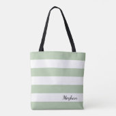 Gepersonaliseerd grijs Jade en Witte Gestreepte Ta Tote Bag (Achterkant)