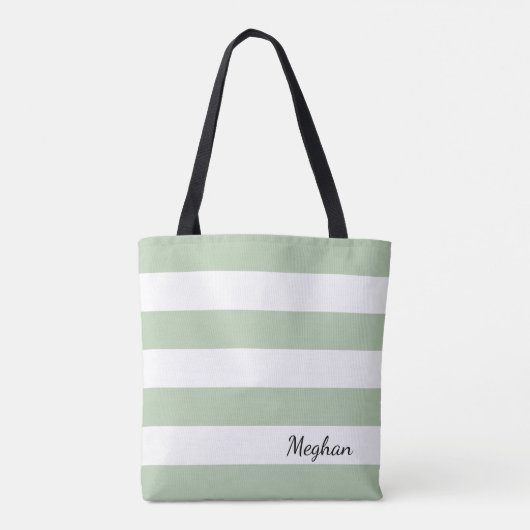 Gepersonaliseerd grijs Jade en Witte Gestreepte Ta Tote Bag (Achterkant)
