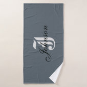Gepersonaliseerd grijs wit elegant monogram badhanddoek (Badhanddoek)