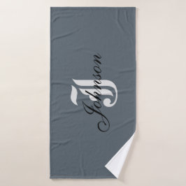Gepersonaliseerd grijs wit elegant monogram badhanddoek