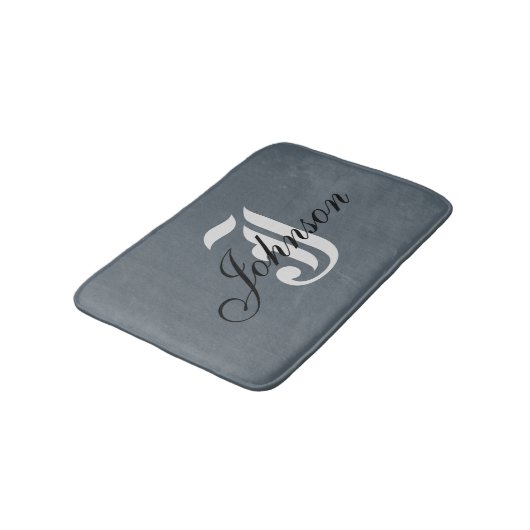 Gepersonaliseerd grijs wit elegant monogram badmat (Gekanteld)