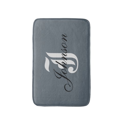 Gepersonaliseerd grijs wit elegant monogram badmat (Voorkant Verticaal)