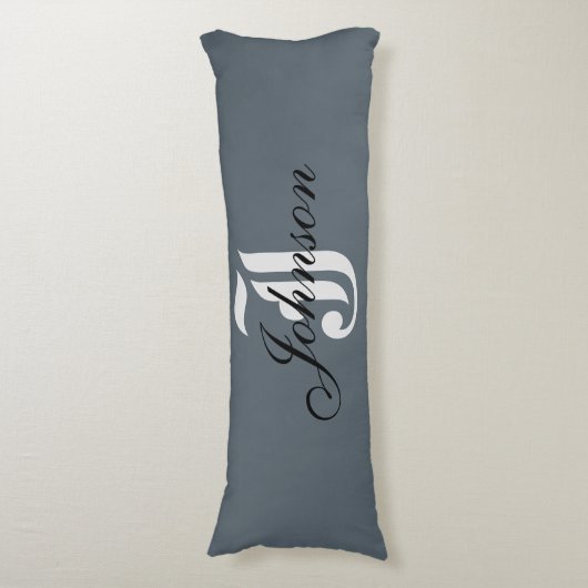 Gepersonaliseerd grijs wit elegant monogram lichaamskussen (Voorkant Verticaal)