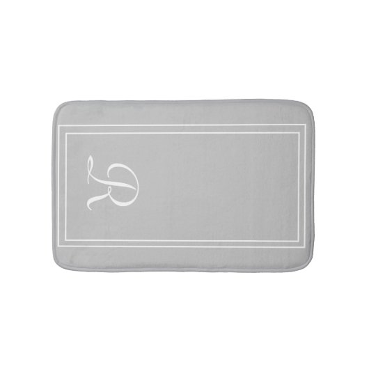 Gepersonaliseerd grijs wit gestreept monogram badmat (Voorkant)