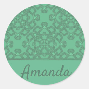Gepersonaliseerd grijsgroen patroon ronde sticker