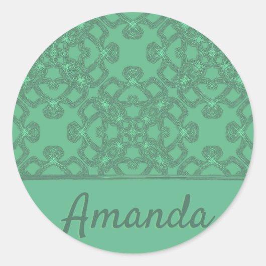 Gepersonaliseerd grijsgroen patroon ronde sticker (Voorkant)
