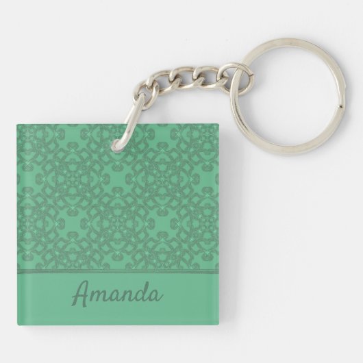Gepersonaliseerd grijsgroen patroon sleutelhanger (Achterkant)