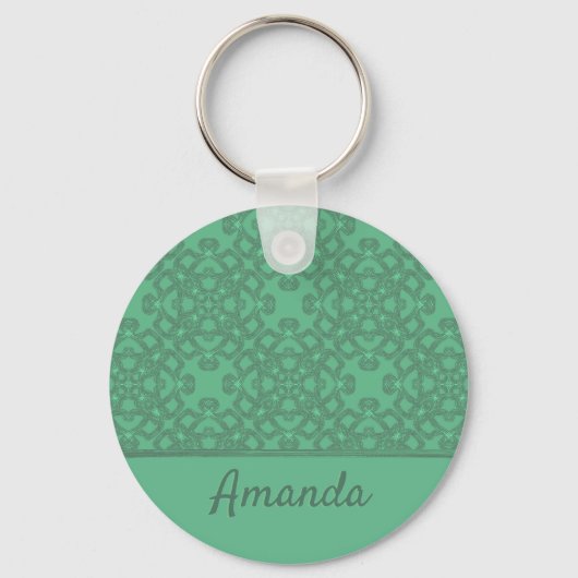 Gepersonaliseerd grijsgroen patroon sleutelhanger (Voorkant)
