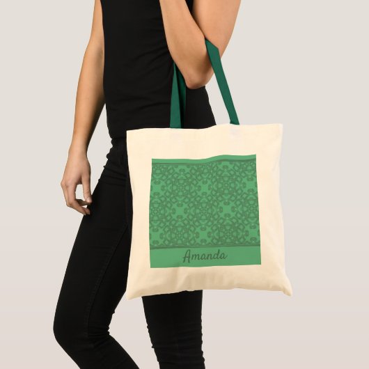 Gepersonaliseerd grijsgroen patroon tote bag (Voorkant (product))