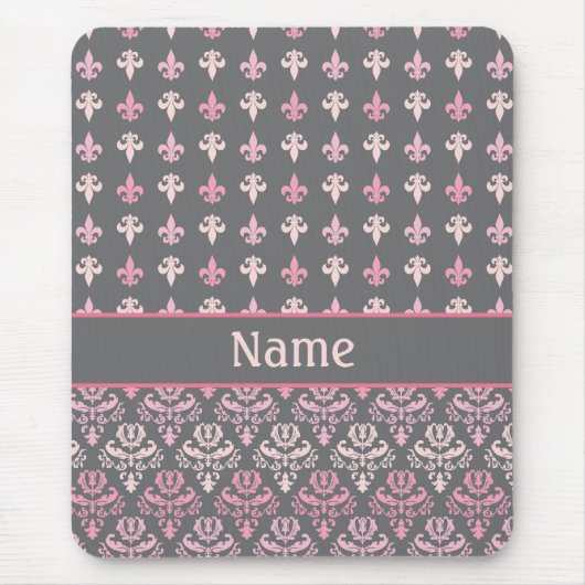 Gepersonaliseerd grijze vlooier de Lis Damask Patr Muismat (Voorkant)