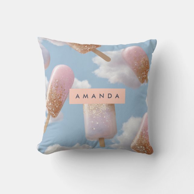 Gepersonaliseerd grillig glitter popsicle patroon kussen (Voorkant)