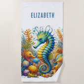 GEPERSONALISEERD GRILLIG, KLEURRIJK ZEEPAARDJE STRANDLAKEN (Voorkant)