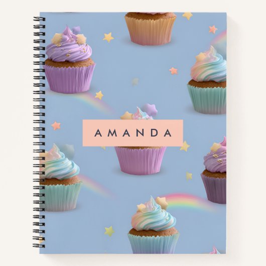 Gepersonaliseerd grillig pastel cupcakes patroon notitieboek (Voorkant)