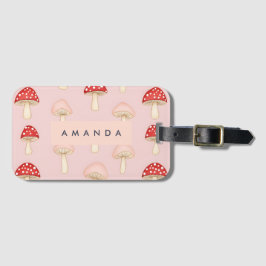 Gepersonaliseerd grillig rood roze paddenstoelenpa bagagelabel