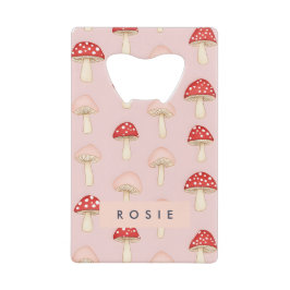 Gepersonaliseerd grillig rood roze paddenstoelenpa creditkaart flessenopener