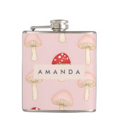 Gepersonaliseerd grillig rood roze paddenstoelenpa heupfles (Voorkant)