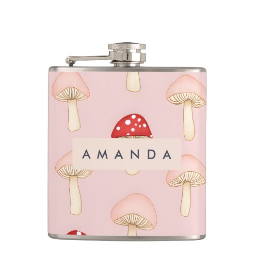 Gepersonaliseerd grillig rood roze paddenstoelenpa heupfles (Voorkant)