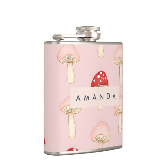 Gepersonaliseerd grillig rood roze paddenstoelenpa heupfles (Rechts)