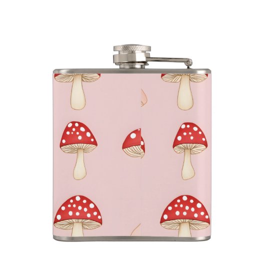 Gepersonaliseerd grillig rood roze paddenstoelenpa heupfles (Achterkant)