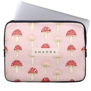 Gepersonaliseerd grillig rood roze paddenstoelenpa laptop sleeve