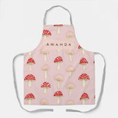 Gepersonaliseerd grillig rood roze paddenstoelenpa schort (Voorkant)