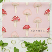 Gepersonaliseerd grillig rood roze paddenstoelenpa theedoek (Gevouwen)