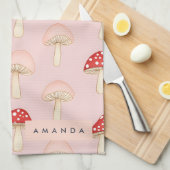 Gepersonaliseerd grillig rood roze paddenstoelenpa theedoek (Quarter Fold)