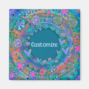 Gepersonaliseerd grillige Blauwe Bloemen Magneet