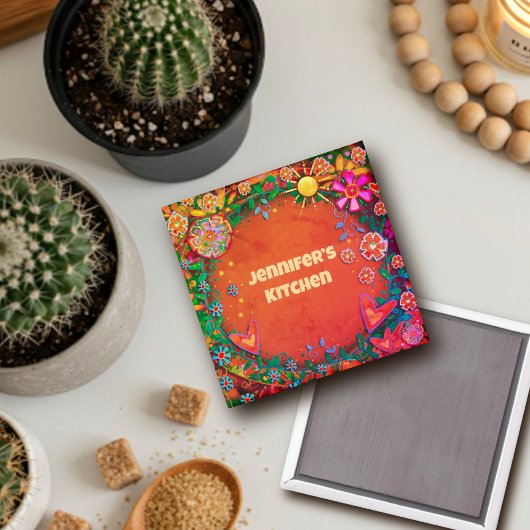 Gepersonaliseerd grillige  bloemenzonneschijn magneet