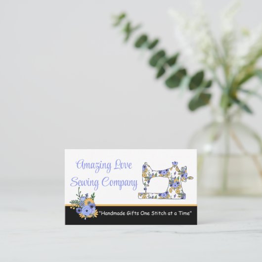Gepersonaliseerd grillige bloemnaaimachine visitekaartje (Staand voorkant)