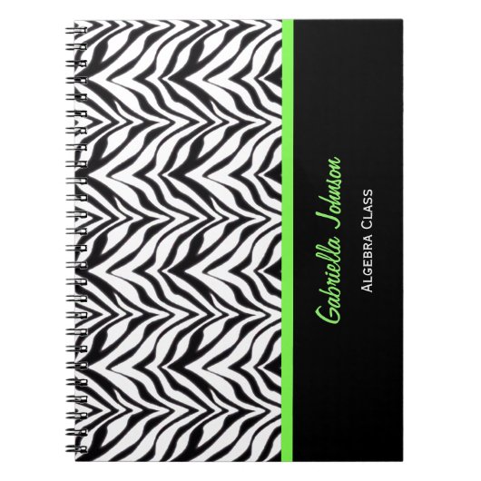 Gepersonaliseerd: Groen bijgesneden: Zebra Print N Notitieboek (Voorkant)
