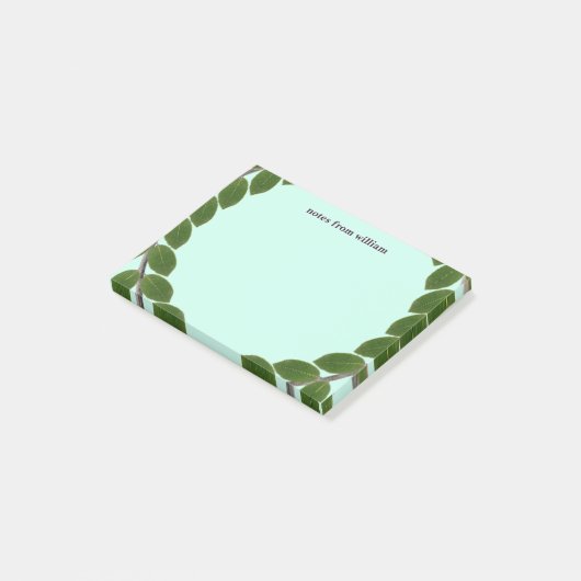 Gepersonaliseerd groen blad post-it® notes (Schuin)