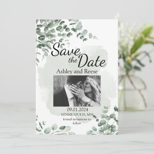 GEPERSONALISEERD GROEN BRUILOFT BEWAAR DE DATA KAART (Staand voorkant)