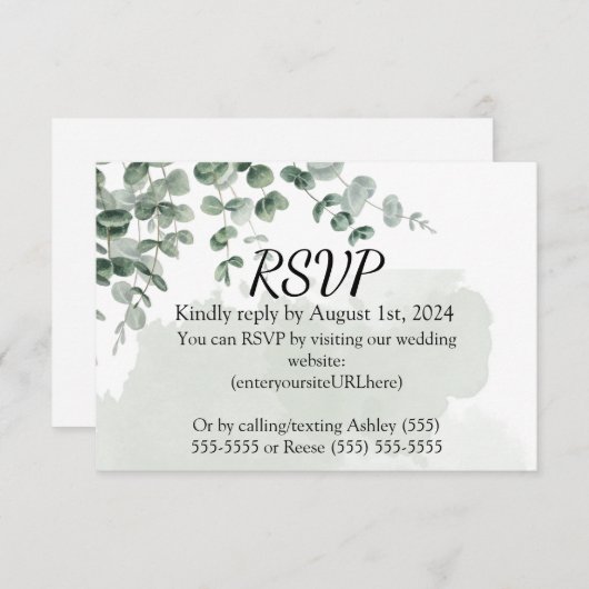 GEPERSONALISEERD GROEN BRUILOFT RSVP KAARTJE (Voorkant / Achterkant)