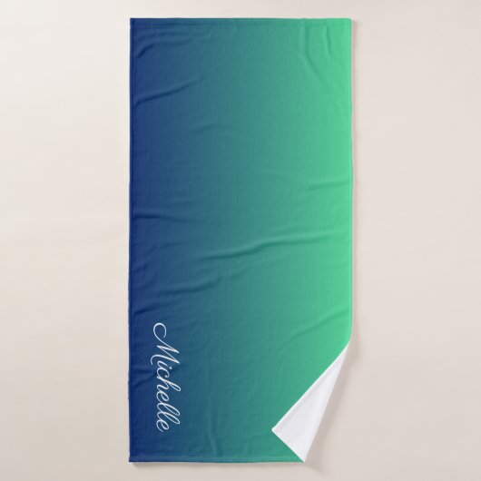 Gepersonaliseerd groen en blauw ombre badhanddoek (Badhanddoek)