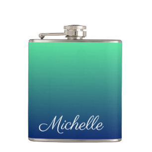 Gepersonaliseerd groen en blauw ombre heupfles