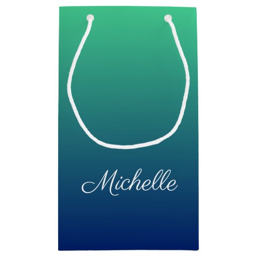 Gepersonaliseerd groen en blauw ombre klein cadeauzakje (Achterkant)