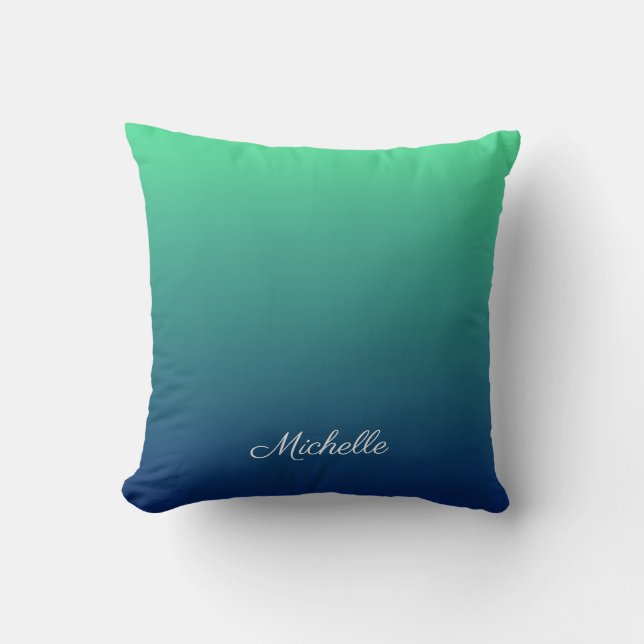 Gepersonaliseerd groen en blauw ombre kussen (Voorkant)