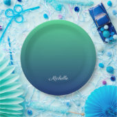 Gepersonaliseerd groen en blauw ombre papieren bordje (Feest)