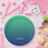 Gepersonaliseerd groen en blauw ombre papieren bordje (Feest)