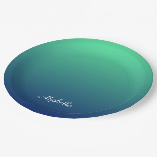 Gepersonaliseerd groen en blauw ombre papieren bordje (Gekanteld)