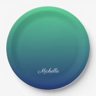 Gepersonaliseerd groen en blauw ombre papieren bordje