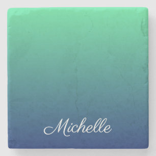 Gepersonaliseerd groen en blauw ombre stenen onderzetter