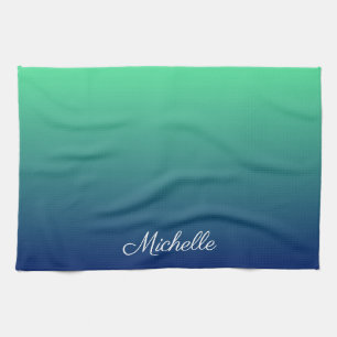 Gepersonaliseerd groen en blauw ombre theedoek